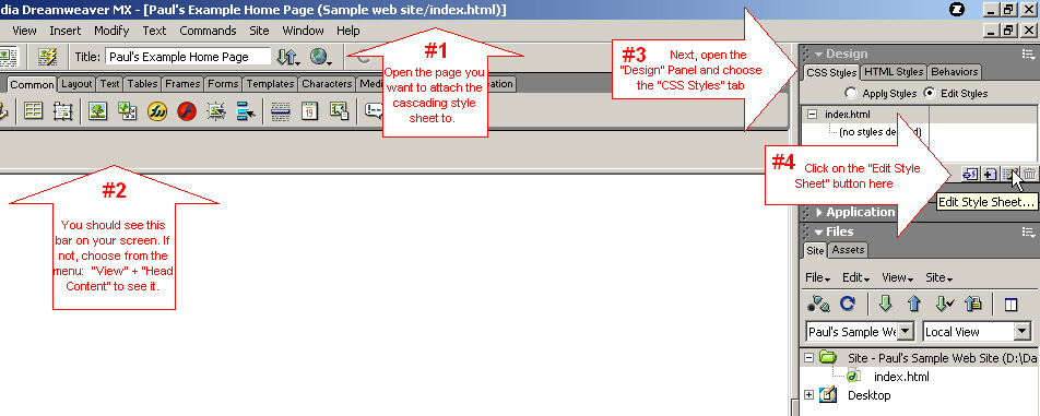 Dreamweaver MX tutorial - CSS, cascading style sheets - first image