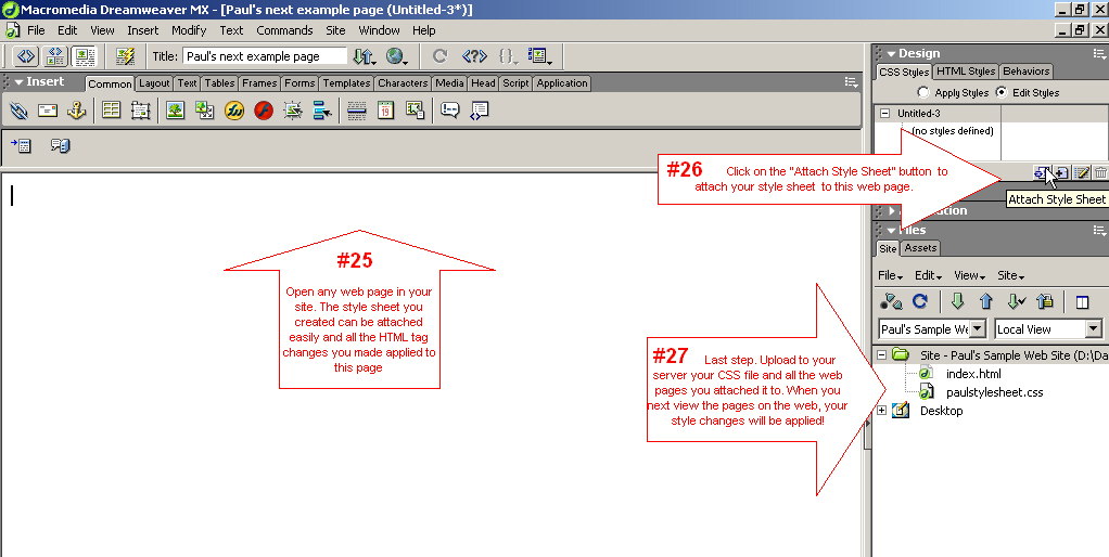10th screenshot, CSS tutorial, DW MX